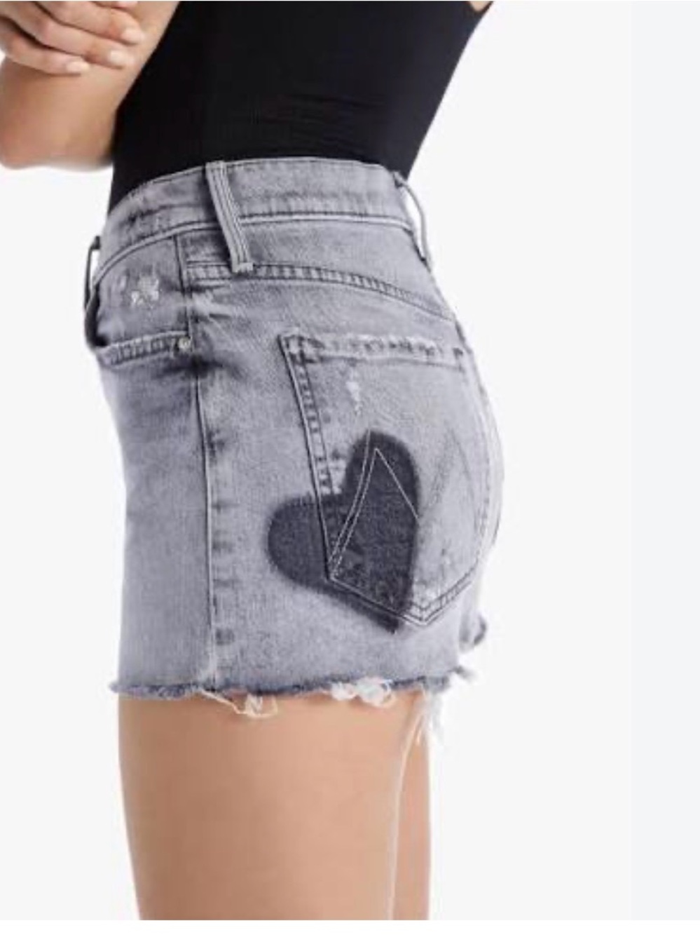MOTHER Gray Distressed Frayed Hem Denim Shorts color Shadows in the Grass